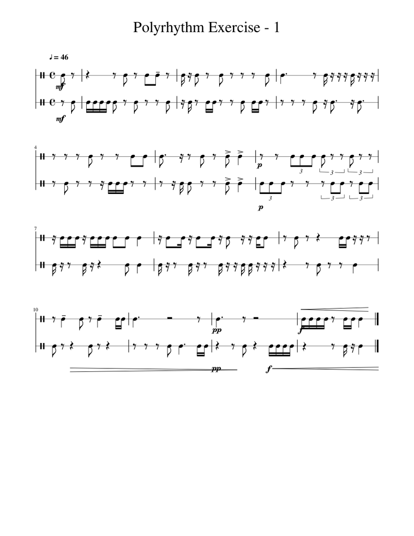 Polyrhythm Exercise 1 Sheet music for Snare drum, Bass drum