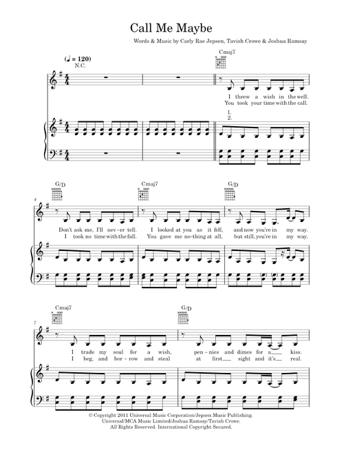Call Me Maybe - Carly Rae Jepsen (Piano-Vocal-Guitar (Piano Accompaniment))
