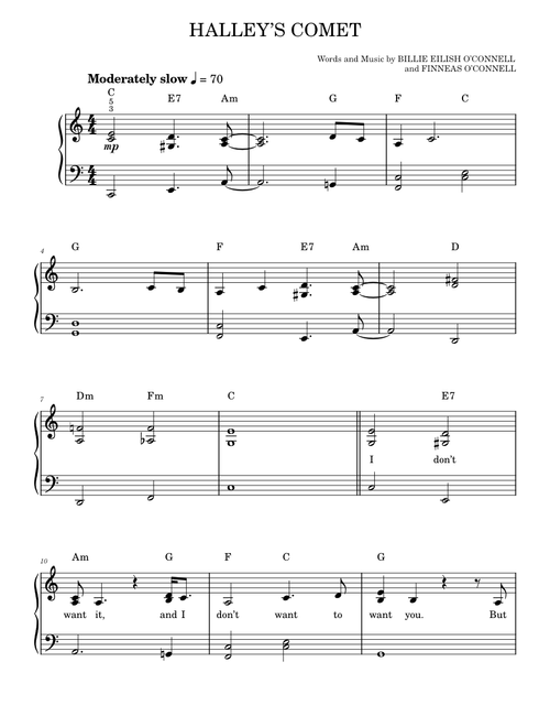 Halley's Comet - Billie Eilish (Easy Piano)