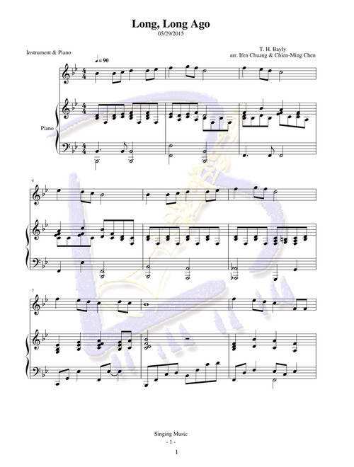 Long, Long Ago, for Instrument and Piano (Arr. Ifen Chuang, Chien-Ming Chen) - T. H. Bayly (Large Ensemble)