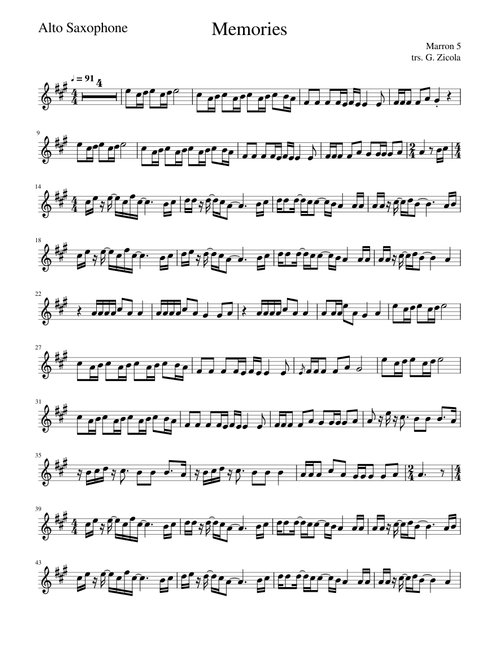 Memories -Alto Saxophone