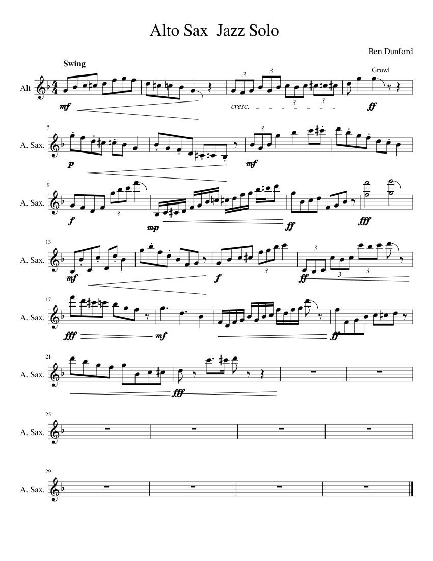 Jazz Alto Sax Solo Sheet music for Piano Saxophone alto Solo Musescore