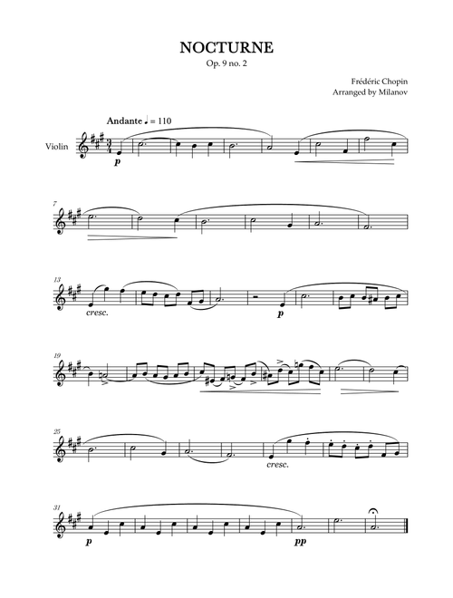 Chopin Nocturne op. 9 no. 2 | Violin | A Major | Easy beginner (Arr. Milanov) - Frédéric Chopin (Violin Solo)