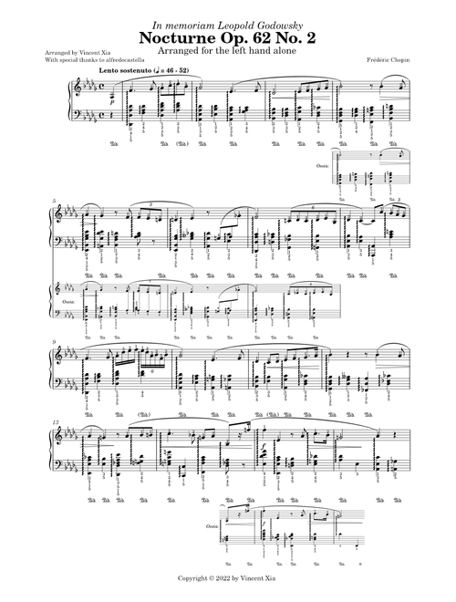 Chopin-Xia - Nocturne Op. 62 No. 2 arranged for the left hand alone – "In memoriam Leopold Godowsky"