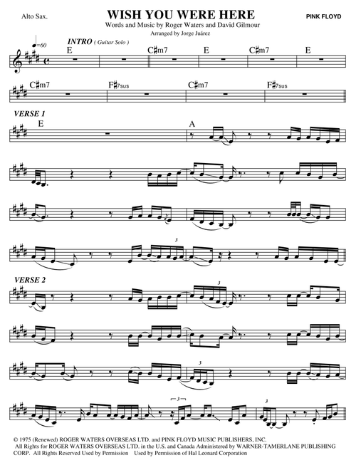 Wish You Were Here (Arr. Jorge Juárez) - Pink Floyd (Alto Sax Solo)