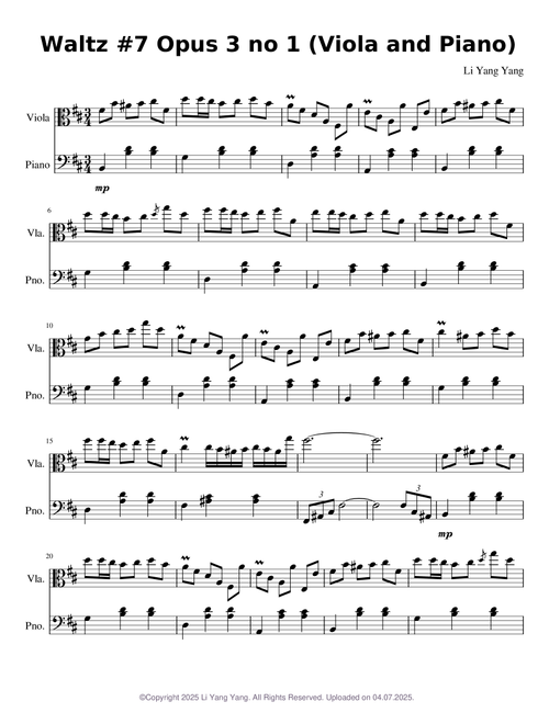 Waltz 7 Opus 3 no 1 Viola and Piano