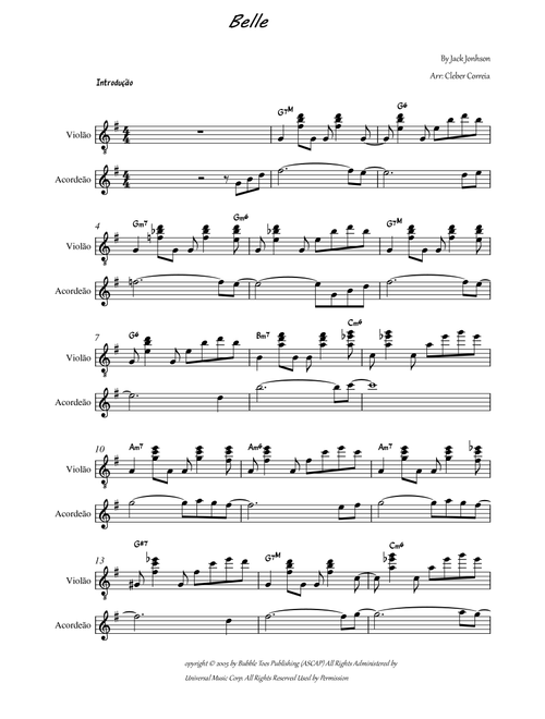 Belle (Arr. Cleber Correia) - Jack Johnson (Instrumental Duet)
