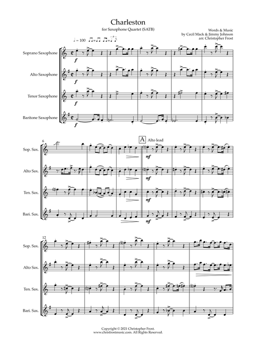 Charleston (saxophone quartet - SATB) (Arr. Christopher Frost) - Cecil Mack & Jimmy Johnson (Woodwind Ensemble)