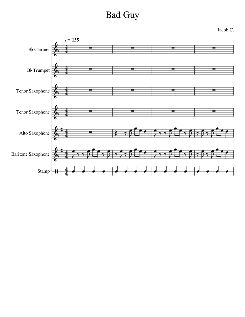 Bad_Guy Sheet music for in bflat, Saxophone alto, Saxophone