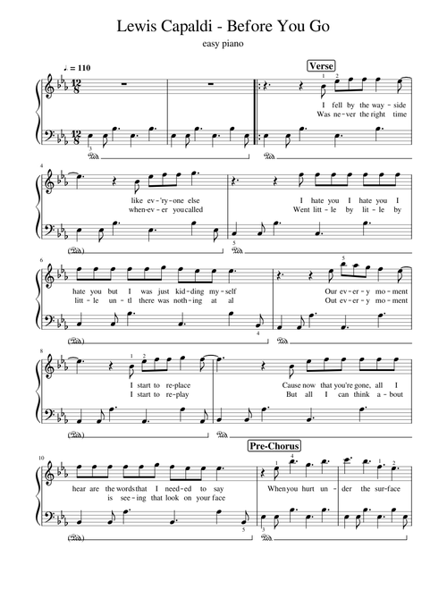 Lewis Capaldi - Before you go - Easy Piano