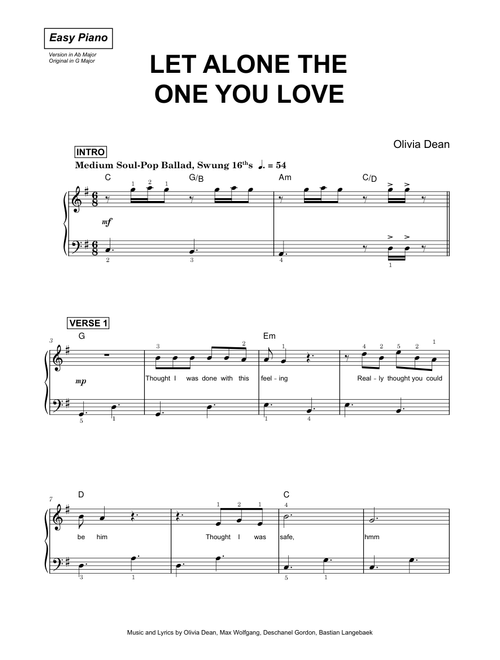 Let Alone The One You Love - Olivia Dean (Easy Piano)
