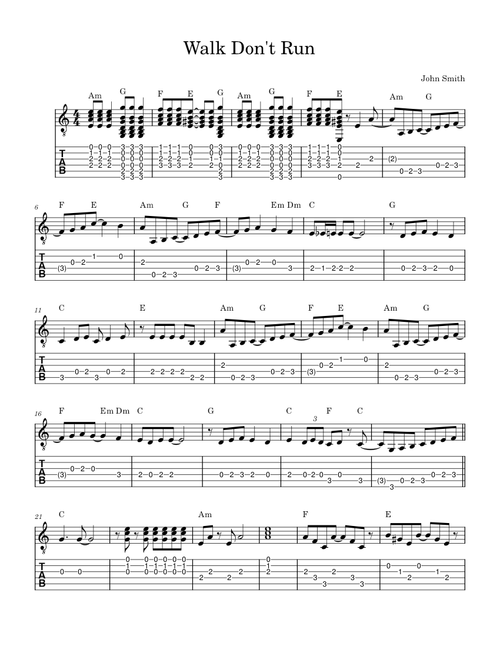 Walk Don't Run (Easy Guitar TAB) - Johnny Smith (The Ventures)