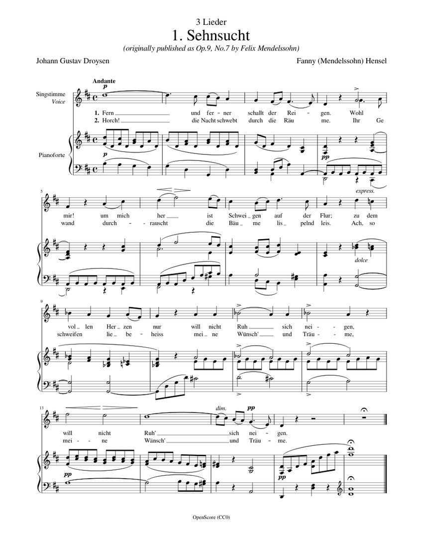 Hensel, Fanny (Mendelssohn) - 3 Lieder, No.1 - Sehnsucht Sheet