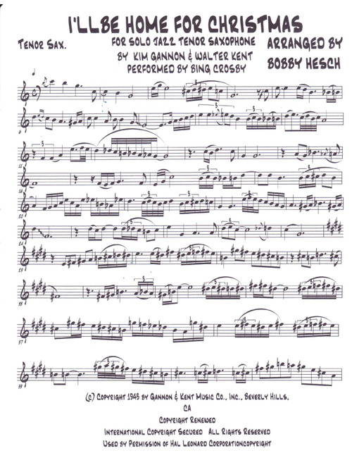I'll Be Home For Christmas (Arr. Bobby Hesch) - Rascal Flatts (Tenor Sax Solo)