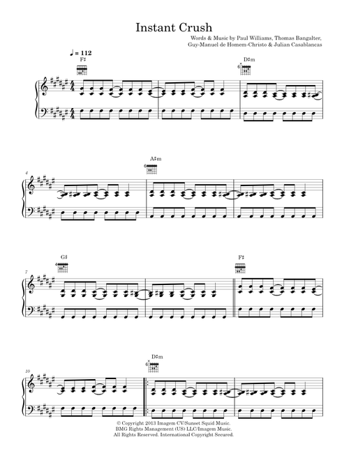 Instant crush - Daft Punk (Piano-Vocal-Guitar (Piano Accompaniment))
