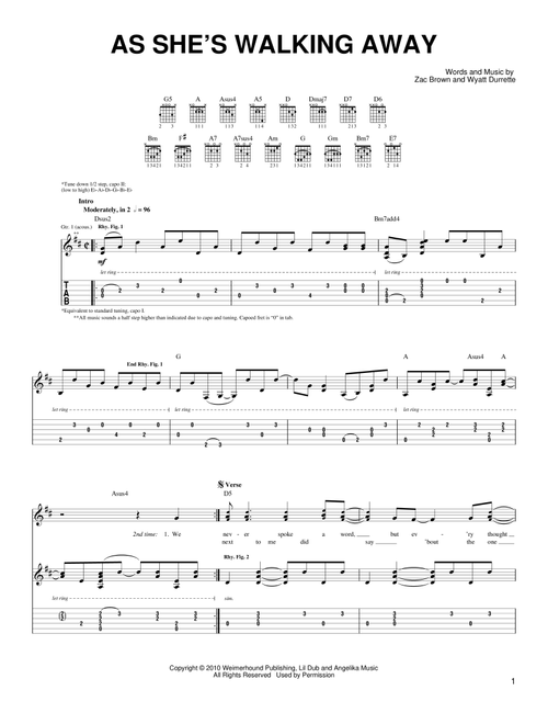 As She's Walking Away - Zac Brown Band featuring Alan Jackson (Easy Guitar)