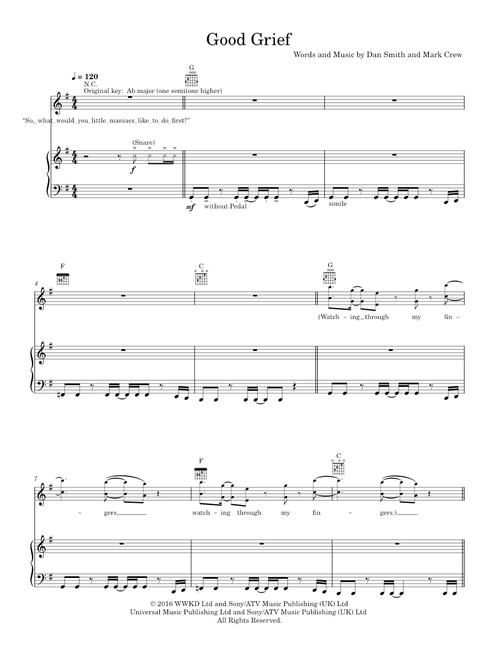 Good grief - Bastille (Piano-Voice-Guitar)