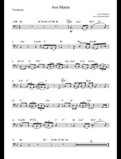 Ave Maria (Franz Schubert) for Trombone Solo with Chords (Arr. Fernando Britto) (Trombone Solo)