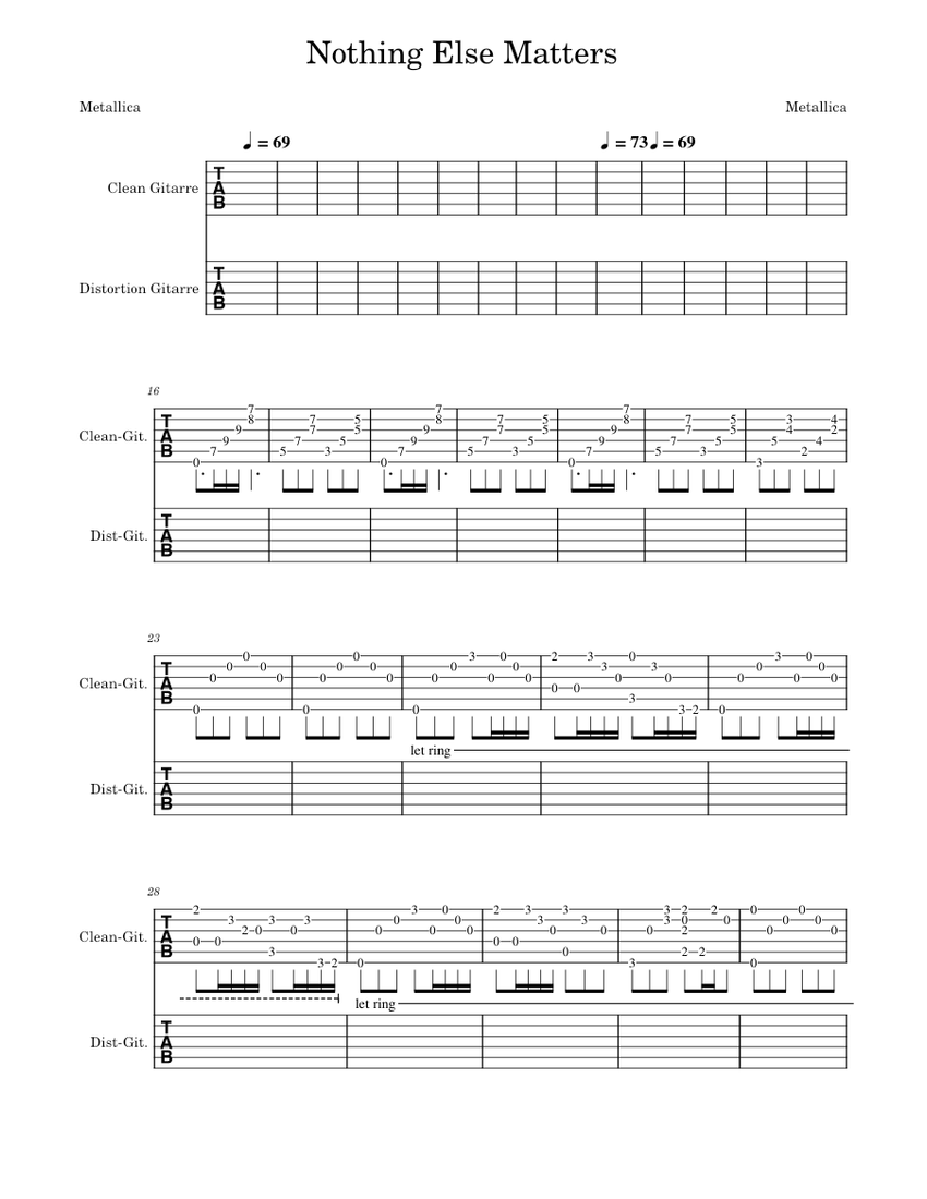 Nothing Else Matters - Metallica - Guitar Tab Sheet Music for Guitar ...