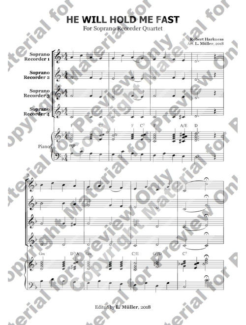 He Will Hold Me Fast - For Soprano Recorder Quartet with chords) (Arr. L. Müller) - Robert Harkness (Recorder Ensemble)