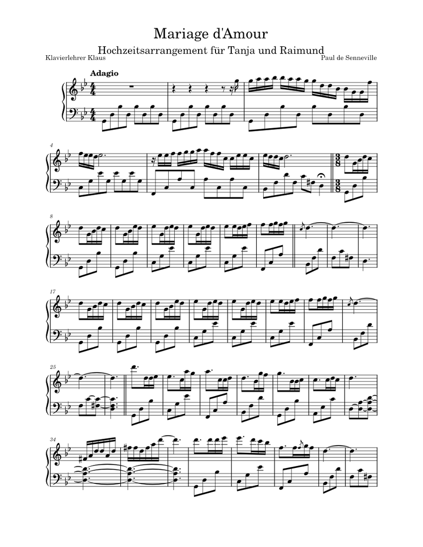 Mariage d'Amour – Paul de Senneville Sheet Music for Piano (Solo) Easy ...