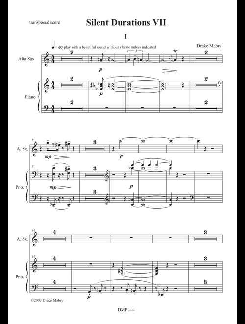 Silent Durations VII (a Zen experience) - Drake Mabry (Alto Sax and Piano)