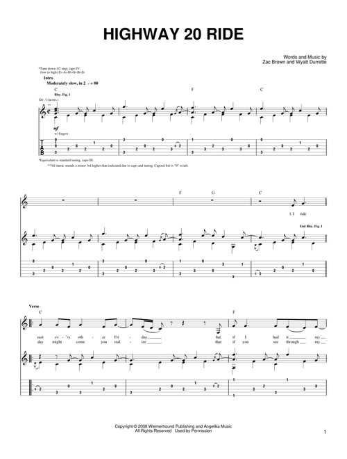 Highway 20 Ride - Zac Brown Band (Easy Guitar)