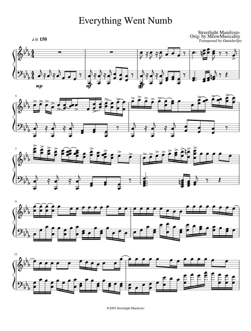 Everything Went Numb (piano)