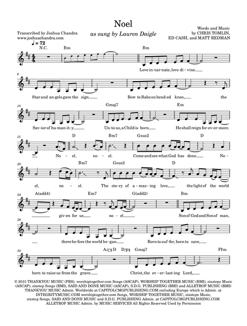 Noel (Arr. Joshua Chandra) - Ed Cash, Matt Redman, Chris Tomlin (Piano Chords-Lyrics)