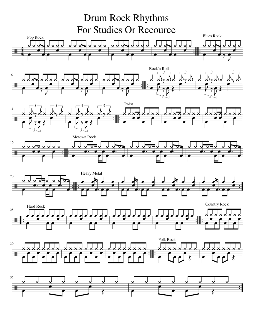 Drum Rock Rhythms For Studies Or Recource Sheet Music for Drum group ...