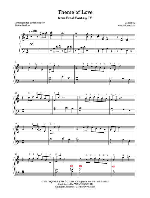 Theme Of Love (Arr. David Barker) - Nobuo Uematsu (Harp)