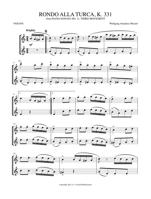 Rondo alla turca (from Piano Sonata No. 11, K. 331) (Arr. Mark Phillips) - Wolfgang Amadeus Mozart (Violin Duet)