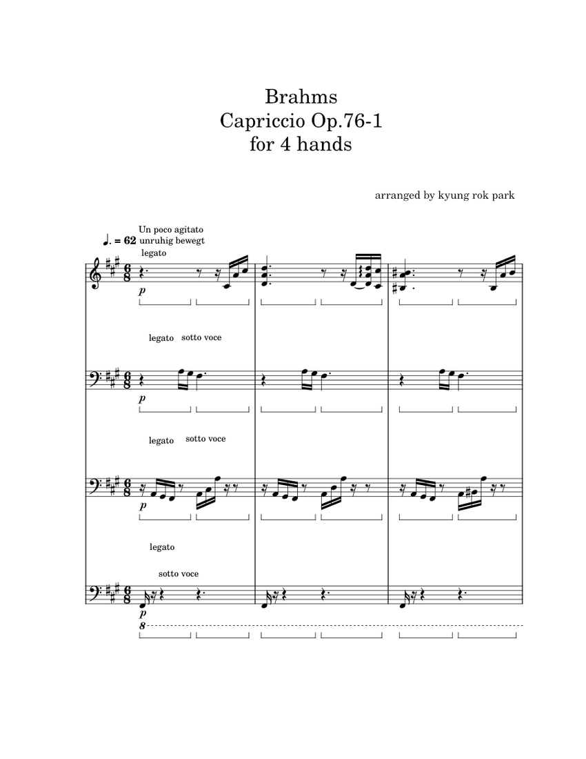 Brahms capriccio op 76 1 for 4 hands sheet music for piano piano four