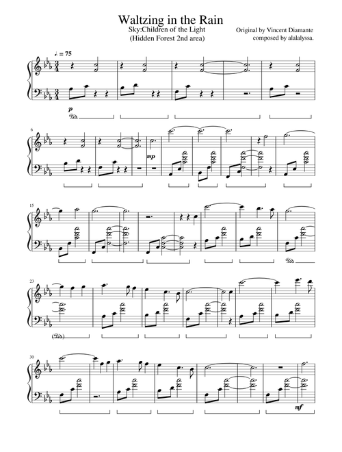 (PIANO)Sky Children of the Light: Waltzing in the Rain(Hidden Forest Second area music)