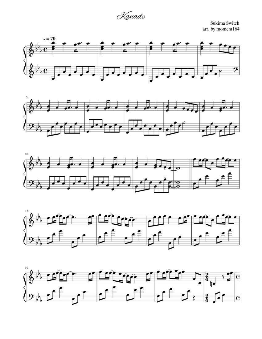 Kanade (奏) (easy ver.) Sheet Music for Piano (Solo