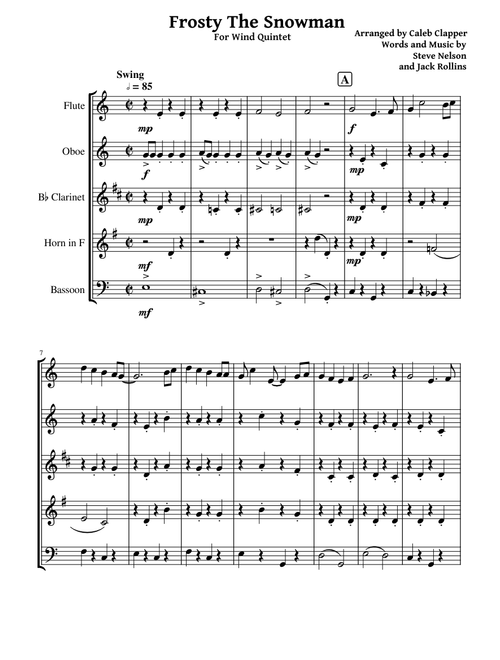 Frosty The Snowman for Wind Quintet