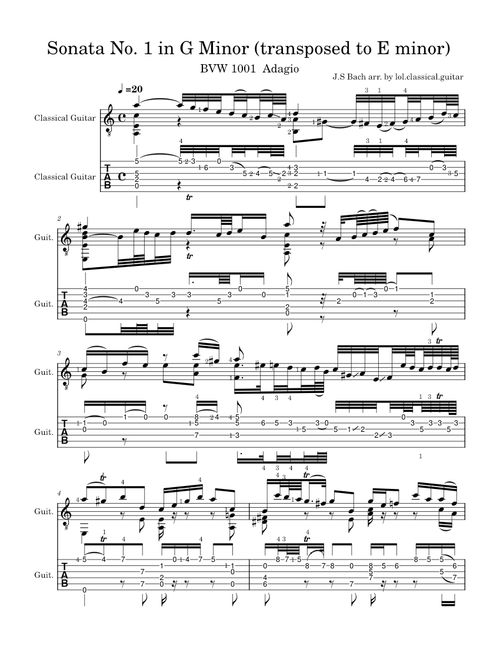 Violin Sonata No.1 in G minor, BWV 1001 – Johann Sebastian Bach For Solo Guitar
