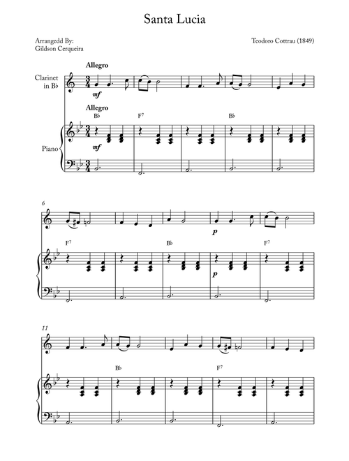 Santa Lucia (Arr. Gildson Cerqueira) - Teodoro Cottrau (Clarinet and Piano)