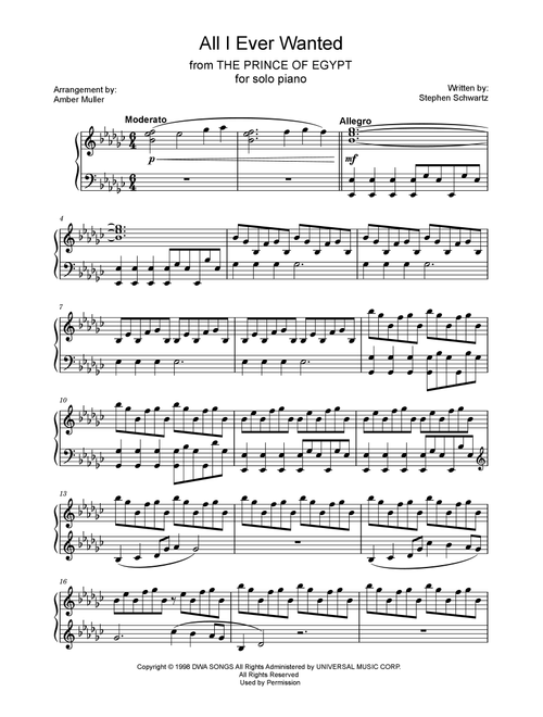 All I Ever Wanted (With Queen's Reprise) (Arr. Amber Muller) - Stephen Schwartz (Piano Solo)