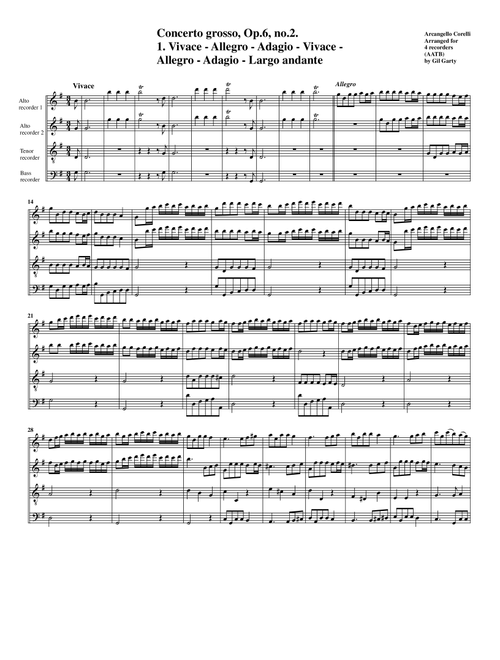 Concerto grosso, Op.6, no.2 (arrangement for 4 recorders) (Arr. Gil Garty) - Arcangelo Corelli (Recorder Ensemble)