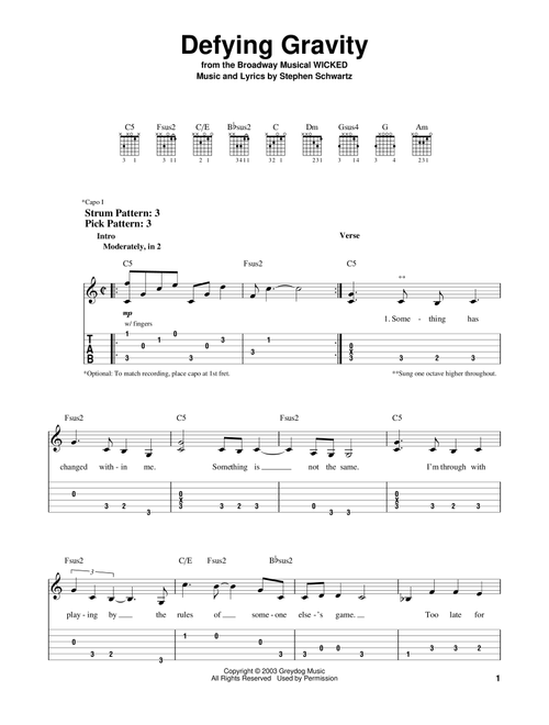 Defying Gravity (from Wicked) - Glee Cast (Easy Guitar with TAB)