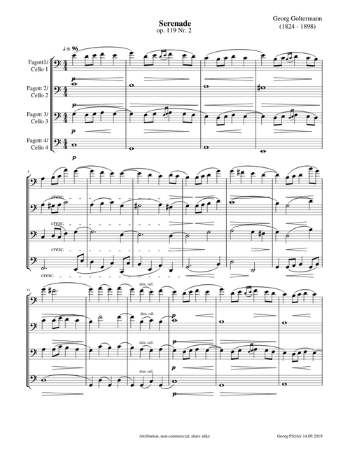 Serenade op.119 Nr.2 - Goltermann Georg - Bassoon/Cello Quartet