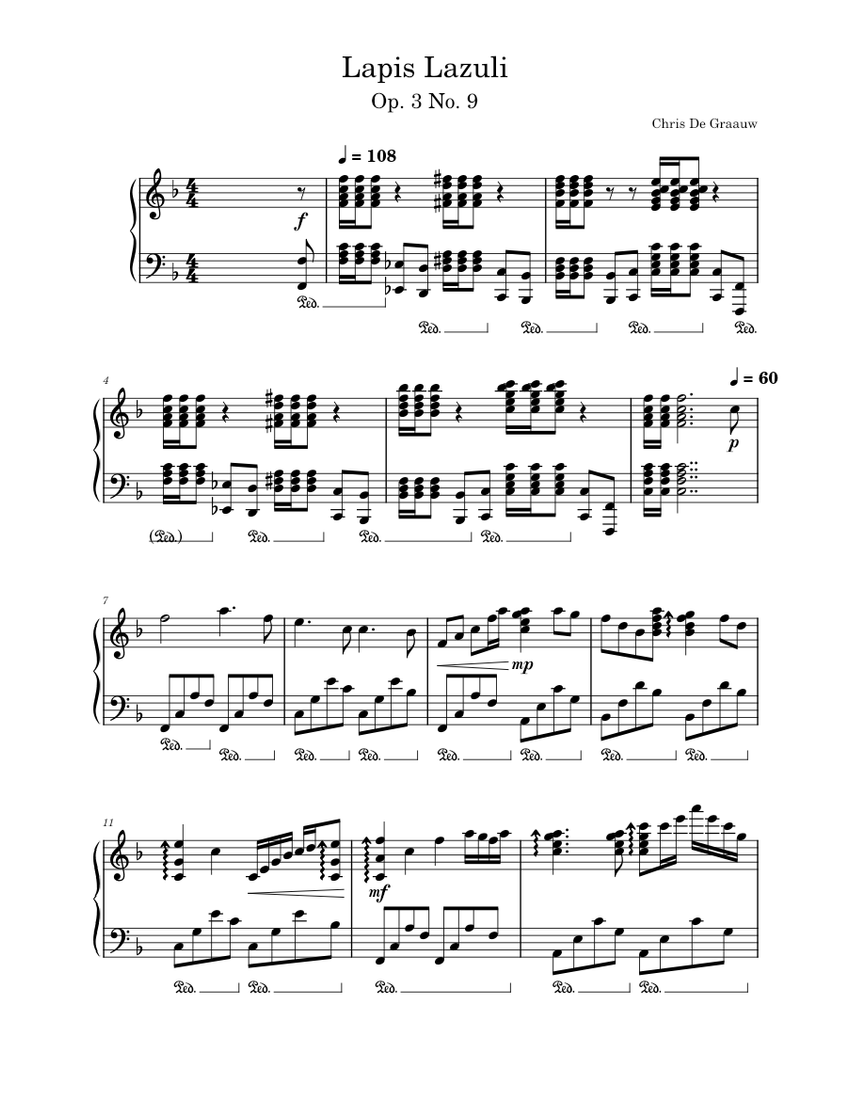 Lapis Lazuli Op. 3 No. 9 - Chris De Graauw Sheet music for Piano (Solo ...
