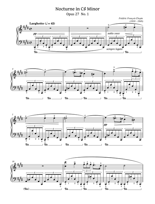 Chopin - Nocturne No.7 in C-Sharp Minor, Op.27, No.1 - Original With Fingered - For Piano Solo (Arr. poon) - Frédéric François Chopin (Piano Solo)
