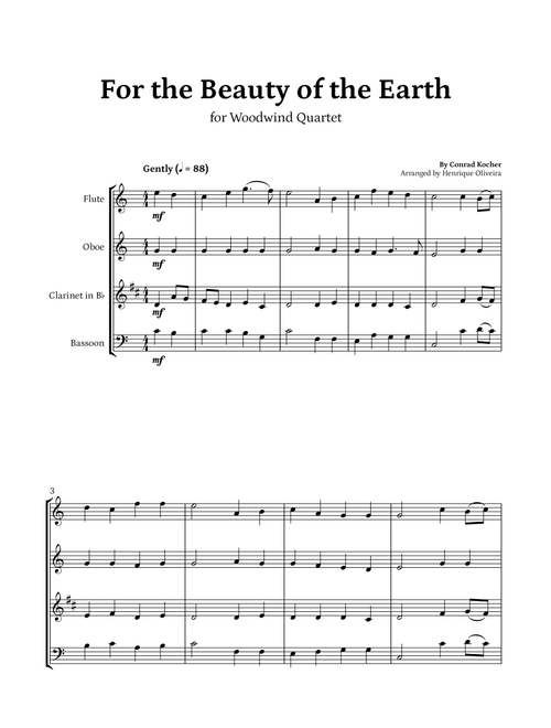 For the Beauty of the Earth (for Woodwind Quartet) - Easter Hymn (Arr. Henrique Oliveira) - Conrad Kocher (Woodwind Ensemble)