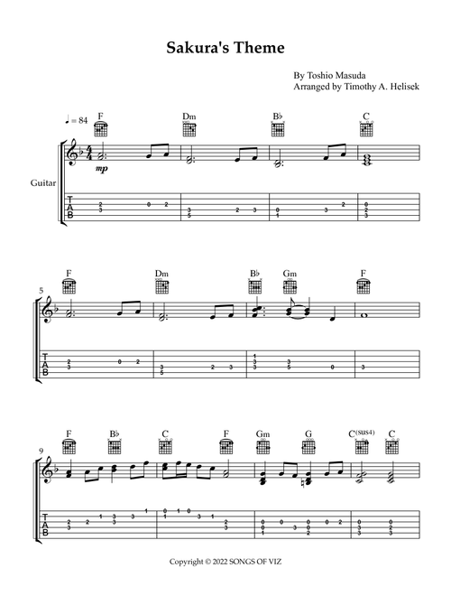 Sakura's Theme (Arr. Timothy A. Helisek) - Toshio Masuda (Guitar Tab)