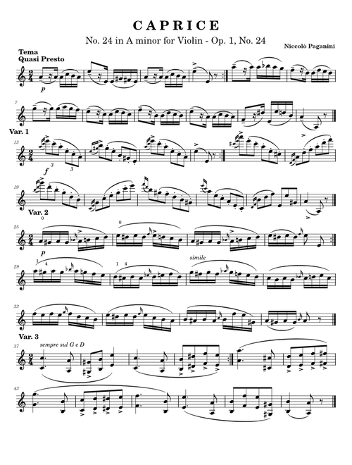 Caprice 24 for Violin – Niccolò Paganini