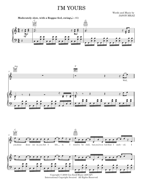 I'm yours - Jason Mraz (Piano-Vocal-Guitar)