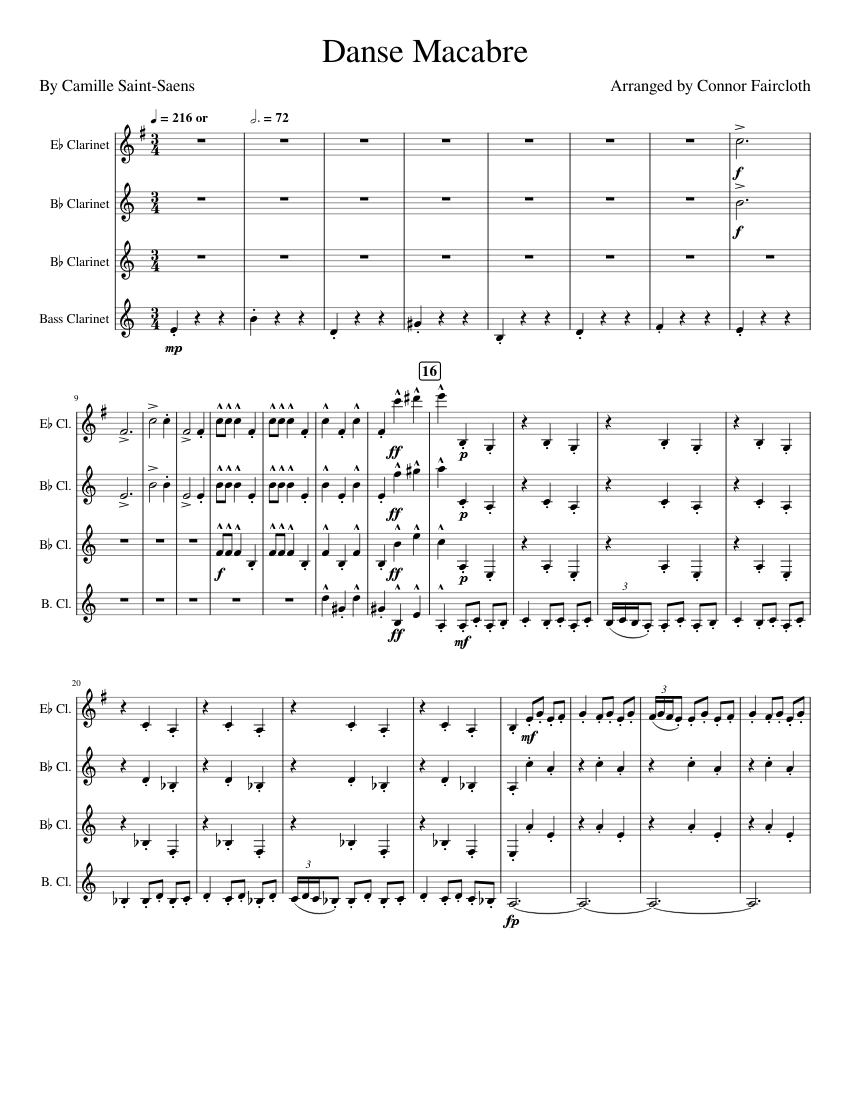 Danse_Macabre Quartet Sheet music for in eflat