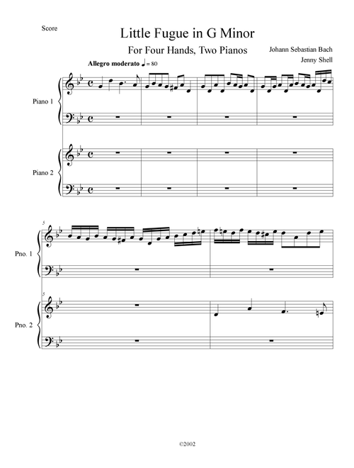 JS Bach, "Little" Fugue in G Minor for Four Hands, Two Pianos (Arr. Jennifer Shell) - Johann Sebastian Bach (Instrumental Duet)